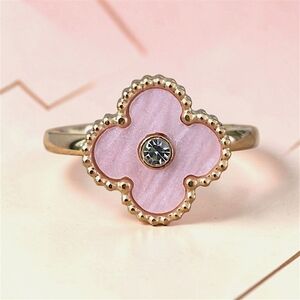 Light Pink Stainless Steel Clover Ring - Size 8